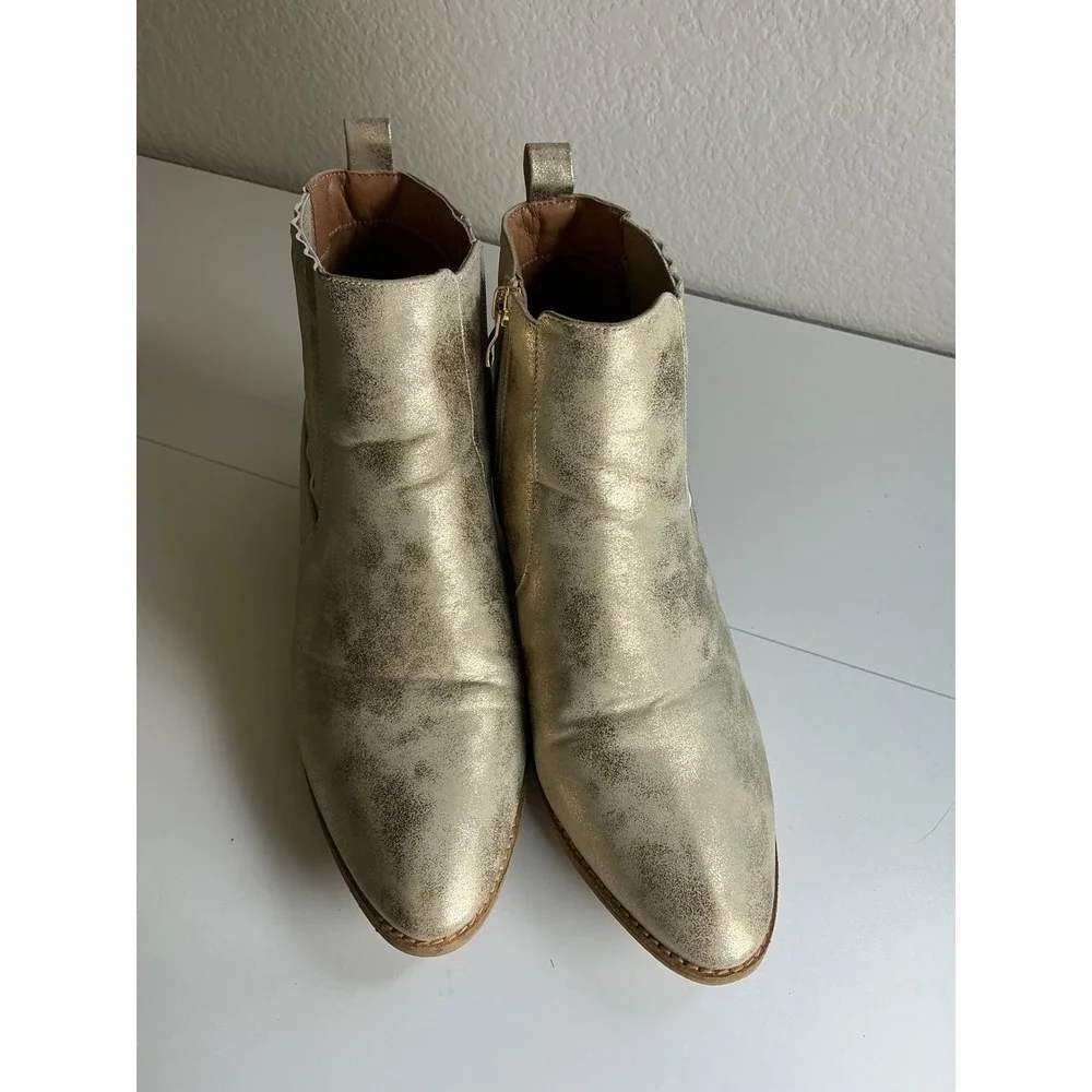 Boutique by Corkys Gold Metallic Ankle Boots Potion 10 Pointed Toe Block Heel